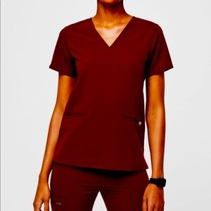 FIGS Burgandy Casma Three Pocket Scrub Top